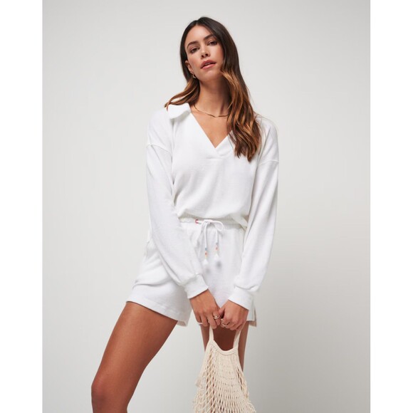 Travis Mathew SET Home Oasis Back In The Sun Baby Terry Top & Shorts White XS - Picture 2 of 16